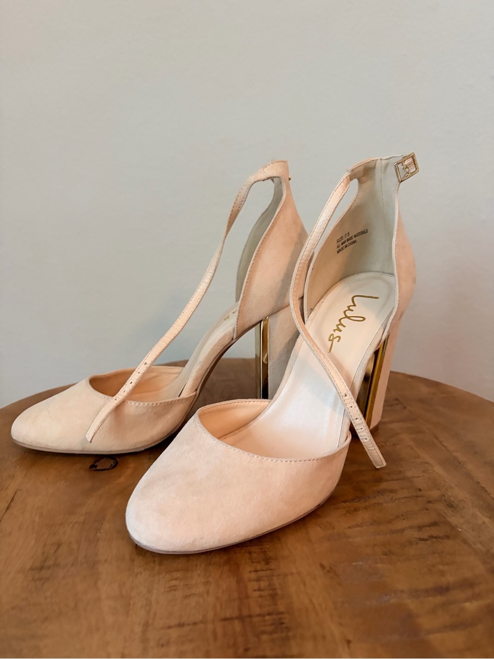 Lulu's Blush Pink T-Strap Block Heel Pumps with Gold Accent